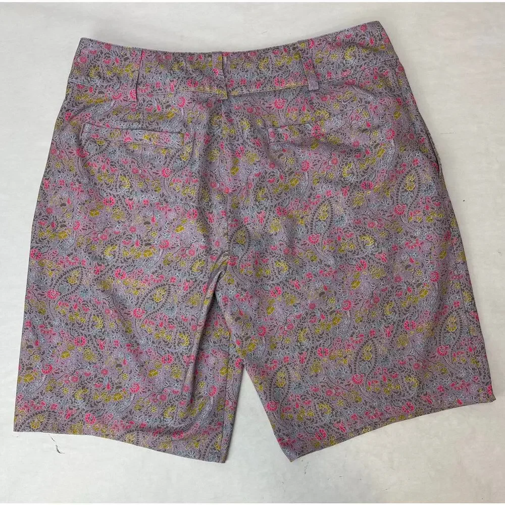 Nike Golf Golf Shorts Fit Dry Floral Paisley Purple Print Bermuda Shorts Size 14